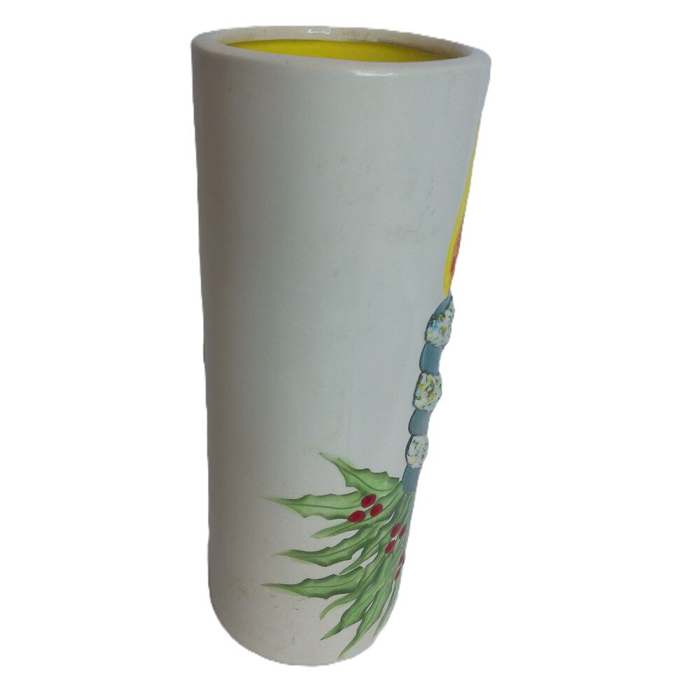 Vintage Mid Century Ceramic Christmas Vase Hurricane Candles Holly READ - Picture 4 of 7